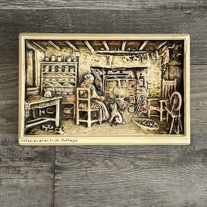 Osborne Ivorex Wall Plaque Relief Interior Of An Irish Cottage Vintage 3D Carved